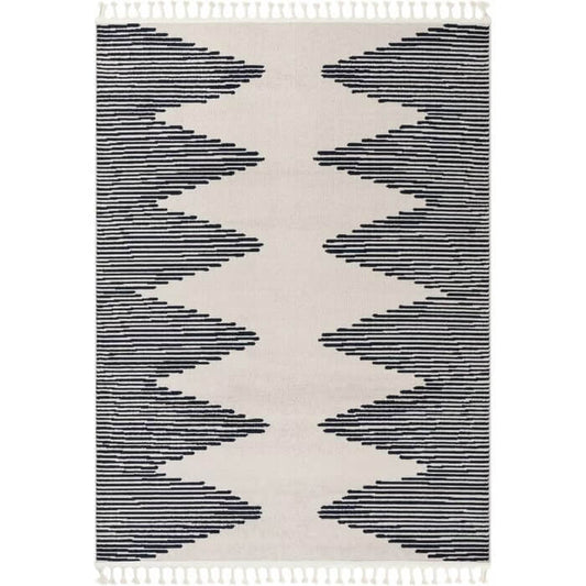 Loop-De-Loop Zipped Ivory/Blue Rug, 220x67cm