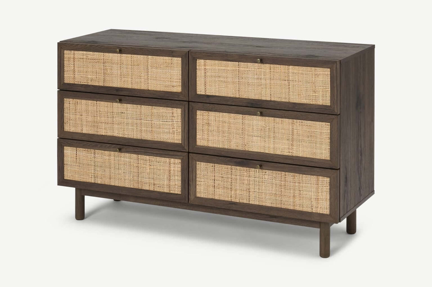 Pavia Wide Chest of Drawers, Natural Rattan & Walnut Effect, 42x120x76cm