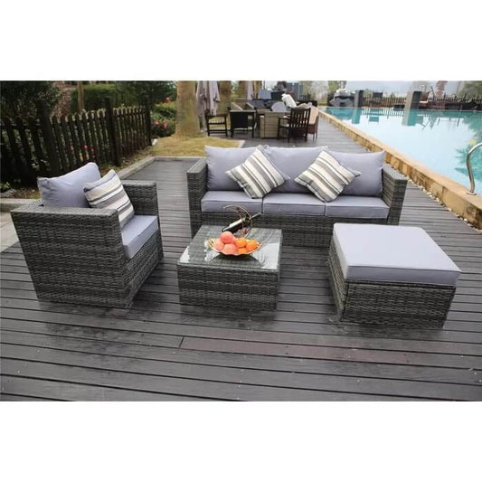 Luitwin Garden Furniture 5 Seater Rattan Sofa Set with Cushions, 182x65x71cm