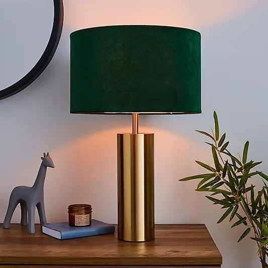 Nesa Velvet Touch Table Lamp Brushed Gold and Bottle Green - Recorded, 35 x 35 x 54cm