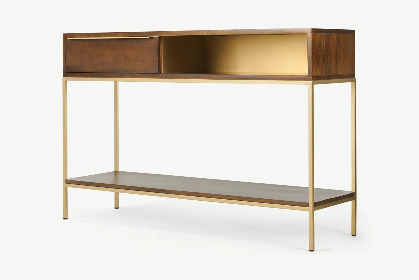 MADE.COM ANDERSON CONSOLE TABLE IN MANGO WOOD AND BRASS, 34x120x80cm