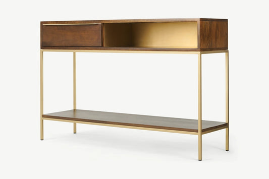 MADE.COM ANDERSON CONSOLE TABLE IN MANGO WOOD AND BRASS, 34x120x80cm