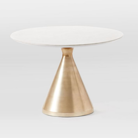 West Elm Silhouette White Marble Four Seater Pedestal Dining Table in Bronze, 112x112x76cm