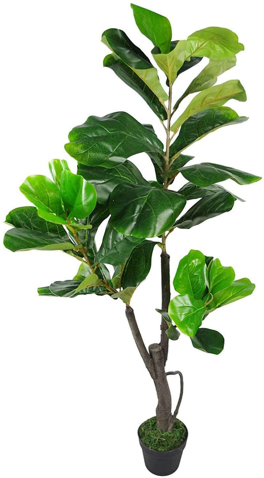 Leaf Design UK Artificial Fiddle Fig Tree Plant Black Plastic Pot, Green, 120cm