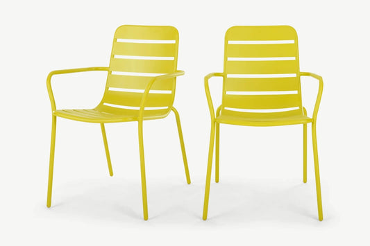 PAIR OF MADE.COM TICE OUTDOOR ARMCHAIRS IN CHARTREUSE, 63x56x82cm