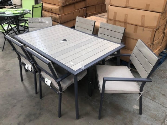 PARIS POLYWOOD GARDEN DINING TABLE AND 6 CHAIRS SET IN TWO TONE GREY