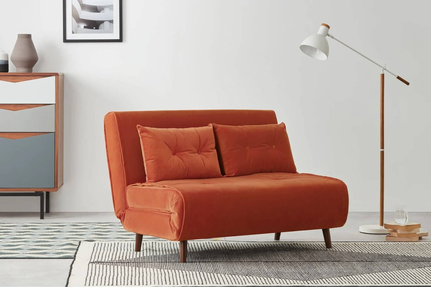 Haru Sofa Bed, Flame Orange Velvet (MADE.com), 86x120x78cm