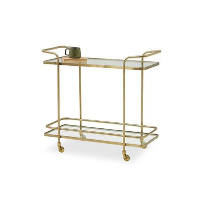 Loaf.com Big Soak Drinks Trolley In Brass and Clear Glass Finish, 37x87x80cm