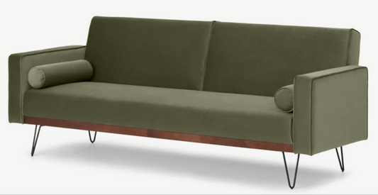 Made.com Warner Click Clack Style Sofa Bed in Dark Forrest Green Velvet, 89x214x80cm