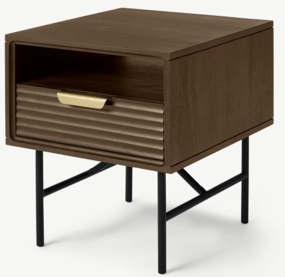 Made.com Haines Bedside Table in Mango Wood and Brass, 45x40x48cm