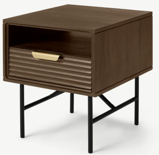 Made.com Haines Bedside Table in Mango Wood and Brass, 45x40x48cm