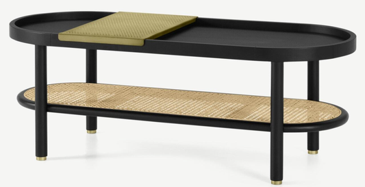 MADE.COM CONTEMPORARY STYLE COFFEE TABLE IN BLACK, BRASS AND NATURAL, 50x120x45cm