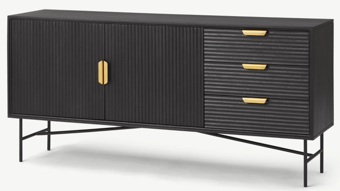 MADE.COM HAINES SIDEBOARD - CHARCOAL BLACK MANGO WOOD, 40x160x76cm