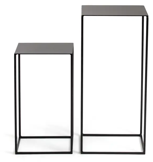 LA REDOUTE HIBA NEST OF 2 TALL SIDE TABLES IN BLACK METAL FINISH, 34x34x74cm