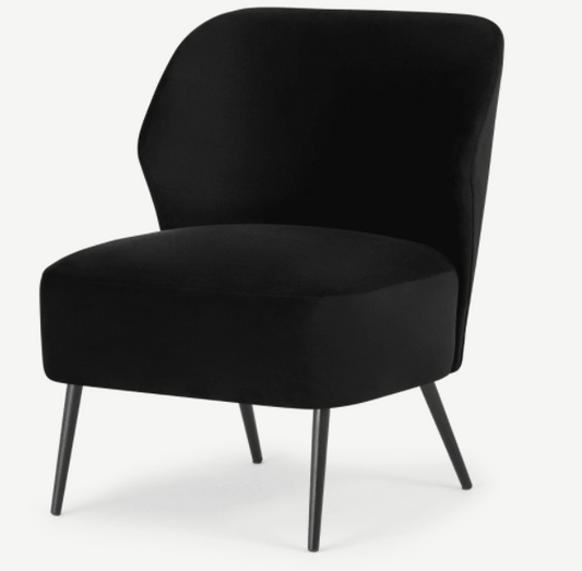 MADE.COM TOPEKA ACCENT ARMCHAIR IN DEEP BLACK VELVET, 62x61x75cm