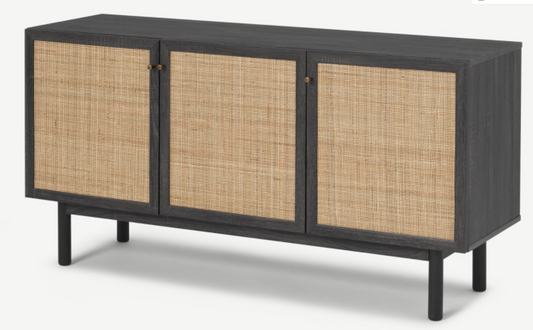 MADE.COM PAVIA NATURAL RATTAN SIDEBOARD WITH BLACK WOOD EFFECT, 41x136x70cm