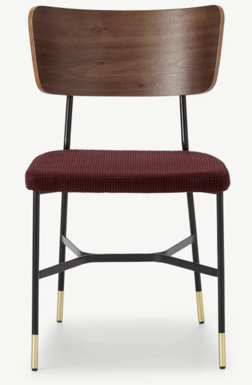 MADE.COM AMALYN DINING CHAIRS - WALNUT AND ROSEWOOD CORDUROY VELVET, 54 x 47 x 78cm