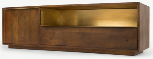 MADE.COM ANDERSON TV STAND IN MANGO WOOD AND BRASS, 44x150x45cm