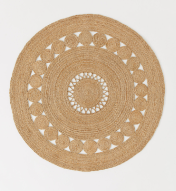 Round jute  rug - 110cm, Natural White