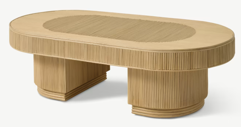 MADE.COM AZROU OVAL COFFEE TABLE IN NATURAL CANE, 60x120x35cm