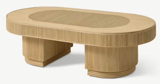 MADE.COM AZROU OVAL COFFEE TABLE IN NATURAL CANE, 60x120x35cm