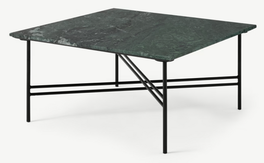 MADE.COM AILISH SQUARE COFFEE TABLE IN GREEN MARBLE, 80x80x41cm