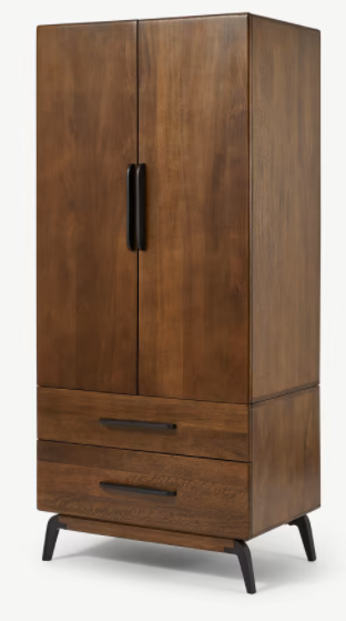 MADE.COM WARDROBE IN DARK OAK EFFECT & BLACK, 55x80x180cm