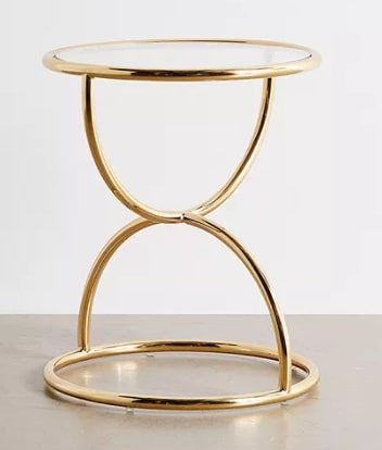 SELENE DESIGNER SIDE TABLE IN CLEAR GLASS AND POLISHED BRASS FINISH, 0x43x52cm
