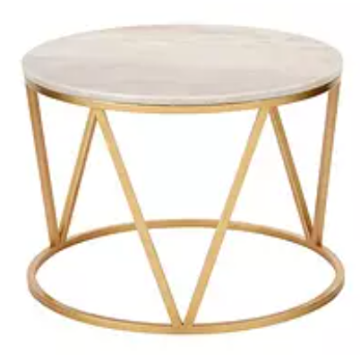 MARBLE & BRASS COFFEE TABLE, 60x44cm