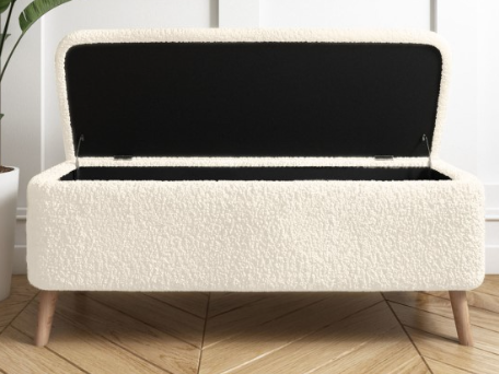 Ottoman Storage Bench in Teddy Fabric, 41x110x46cm