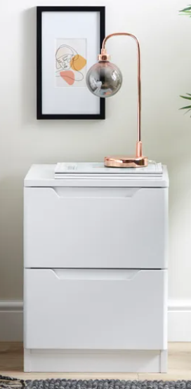 Larson 2 Drawer White Bedside Table, 41x38x51cm