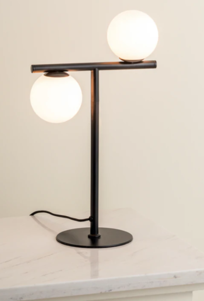 Perch - 2 light matt black and opal table lamp