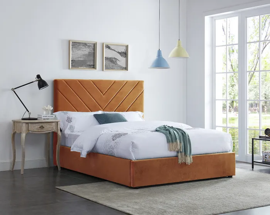 LPD Islington Orange Velvet Fabric King Size Bed Frame, 162x217x123.5cm