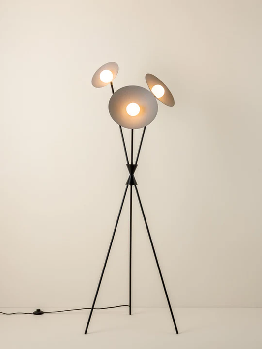 Nola - 3 Light Matt Black And Brass Tripod Floor Lamp, 176x75cm