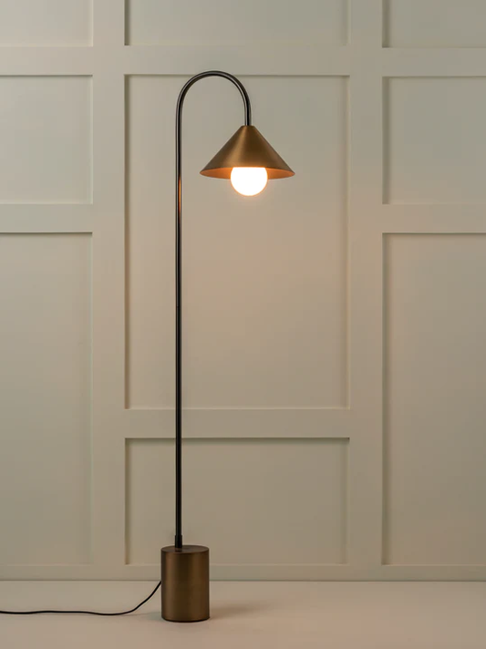Orta - 1 light antique silver and burnished brass cone floor lamp, 40x146cm