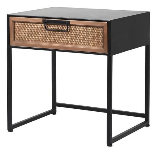 Rattan & Black End Table,48x38x50cm