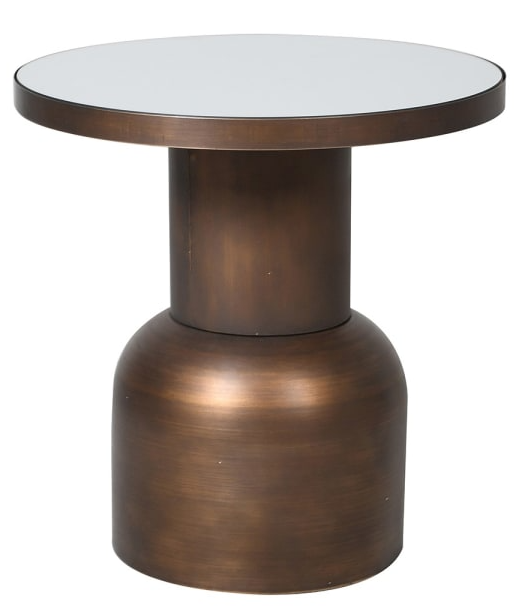 Large Metal Round Side Table with Mirrored Top, 51x50cm