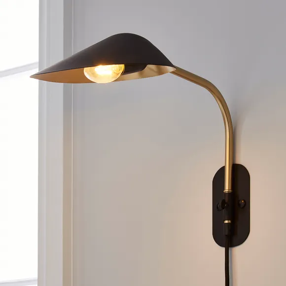 Savona Easy Fit Plug In Wall Light Black, 38x17x33cm