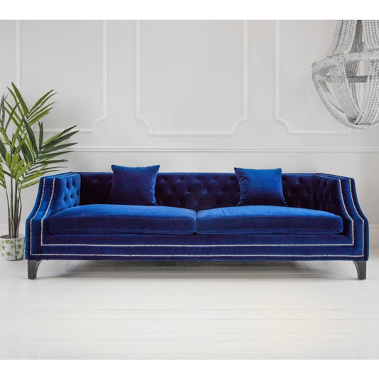 Imperial Sofa  Wide Blue Velvet Sofa with Silver Studs, 90x237x70cm
