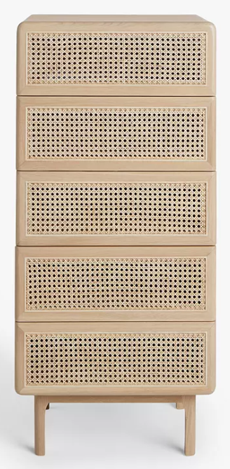 Rattan 5 Drawer Tallboy Chest, 119.8x55x45.2cm