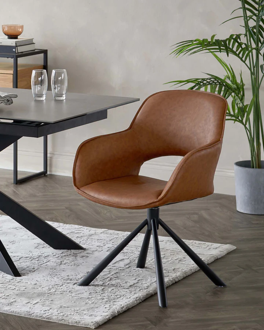 Marlow Tan Faux Leather Swivel Dining Carver Chair