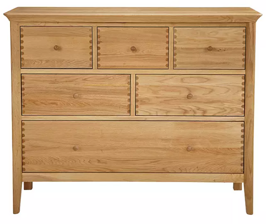 6 Drawer Chest in Oak, 110w x 50d x 87.4h
