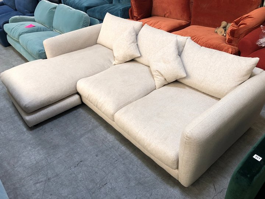 Loaf 3 Seater Left Hand Facing Corner Chaise Sofa in Neutral Linen, 230x110x160cm
