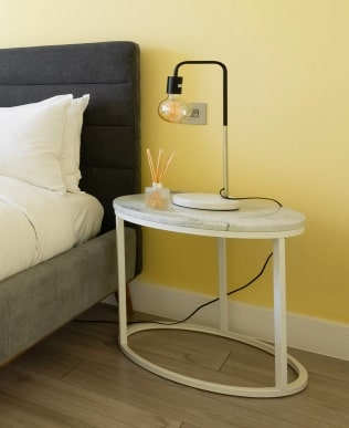 Marble and White Bedside Table, 88x56x24cm
