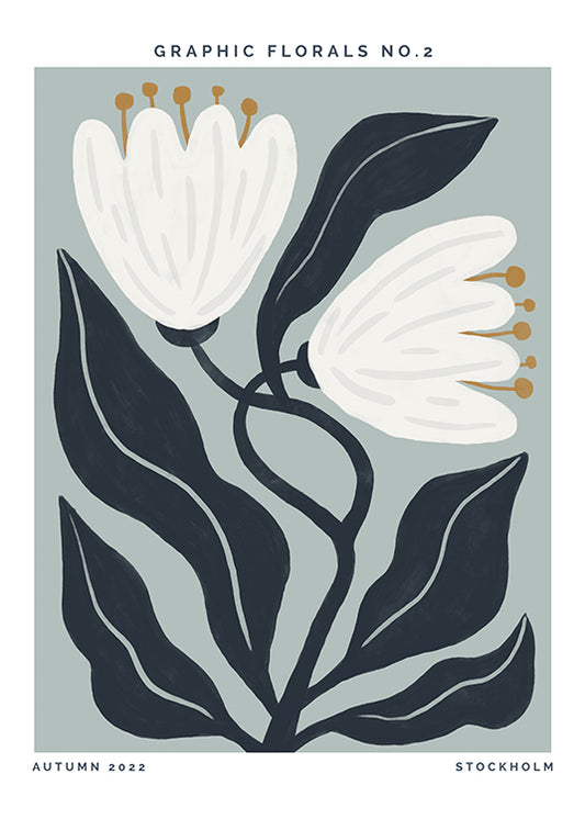 Graphic Florals No2, 30 x 40cm, framed