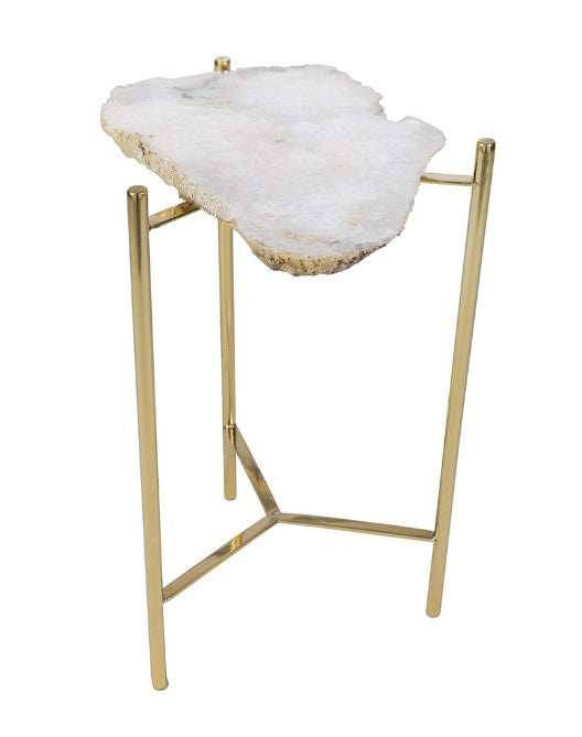 Luxe Agate Slab Side Table - White, 54x33cm