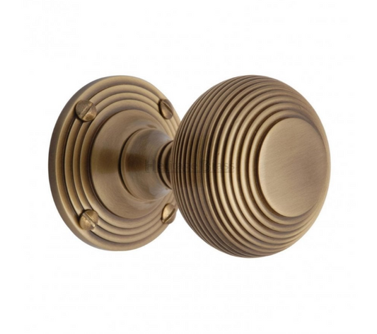 Heritage Brass V971-AT Antique Brass Reeded Mortice Door Knobs