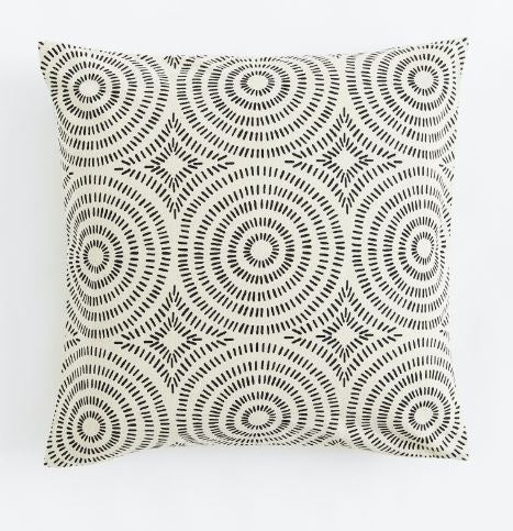 Patterned cotton cushion cover, White/Patterned 50x50cm