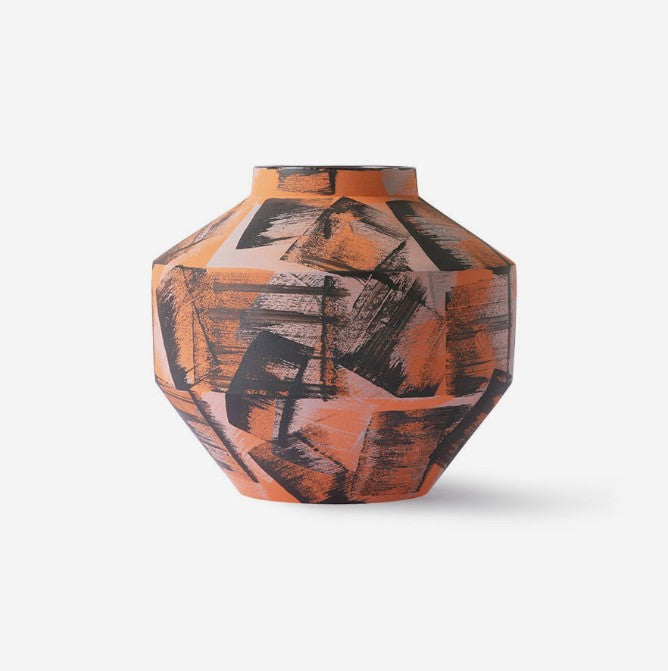 Hand Brushed Ceramic Vase Orange/Black