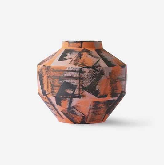 Hand Brushed Ceramic Vase Orange/Black